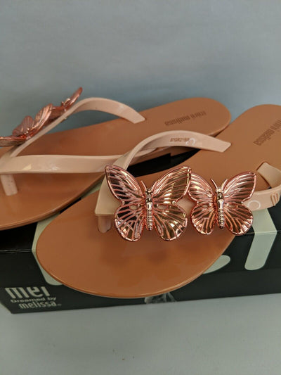 Mel By Melissa Harmonic Butterfly Rose Tan Flip Flops Kids Size UK 13 **** VS2