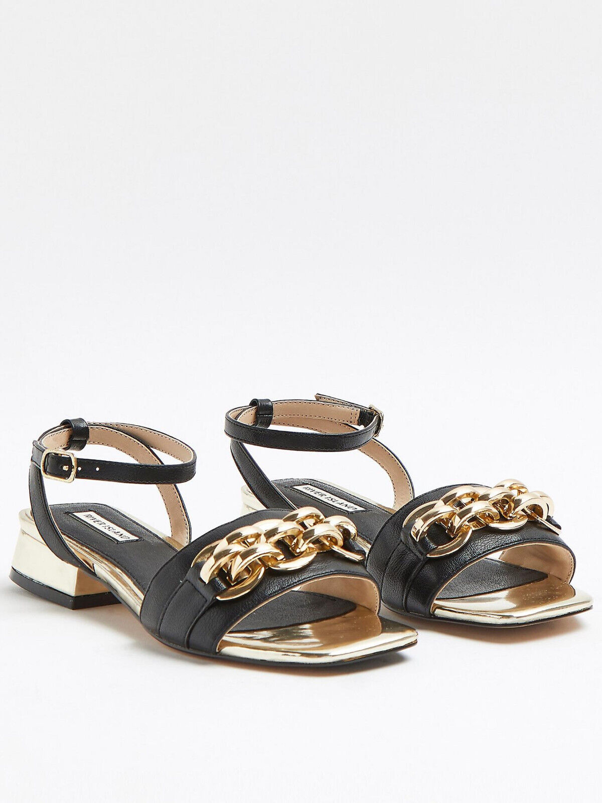 River Island Tali Women's Black / Gold Sandals UK 3 Wide Fit. ****Ref VS1