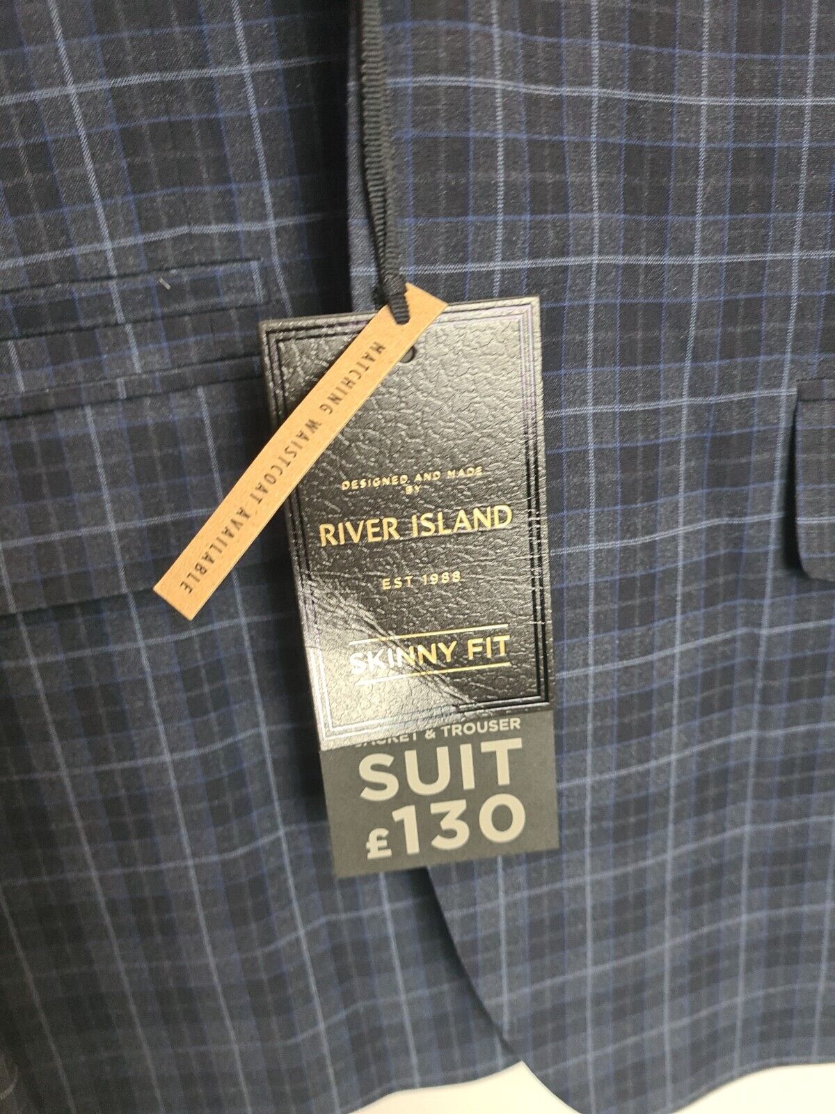 River Island Mens Skinny Fit Blue Check Blazer Size 42 Regular **** VH5