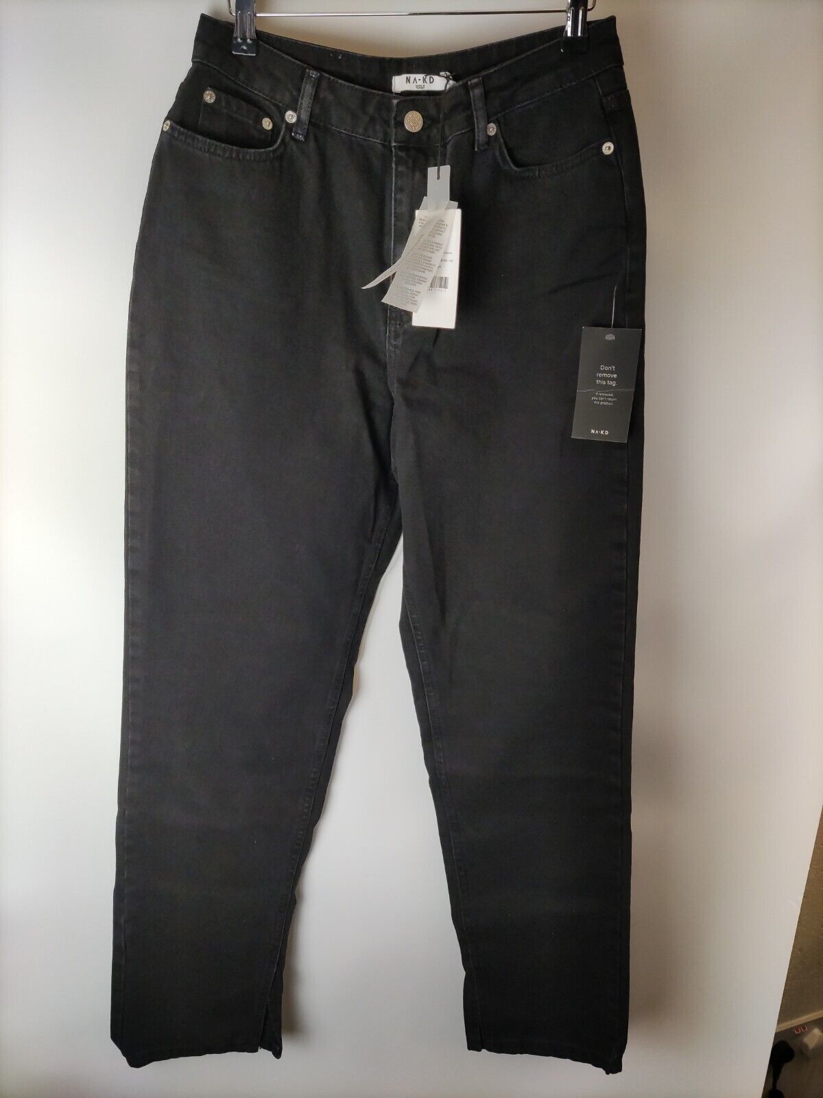 Na-kd High Waist Side Slit Denim Jeans. Black. UK 14. ****V204