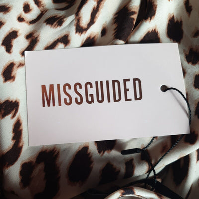 Missguided Cowl Cami Dress Satin Leopard Print Dress Brown UK Size 14****Ref V38