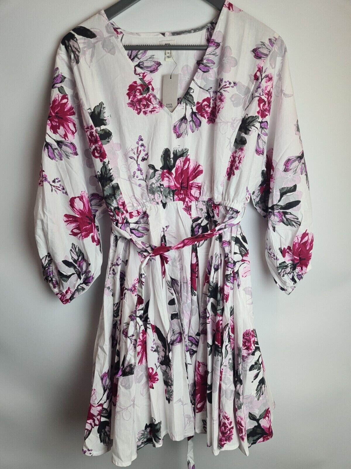 River Island White Floral Dress UK 14