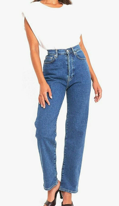 na-kd Straight Leg High Waisted Jeans Mid Blue Size 10****Ref V539