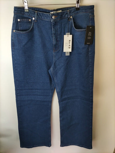 NA-KD Straight Leg High Waist Jeans. Mid Blue. UK 14 . ****V114
