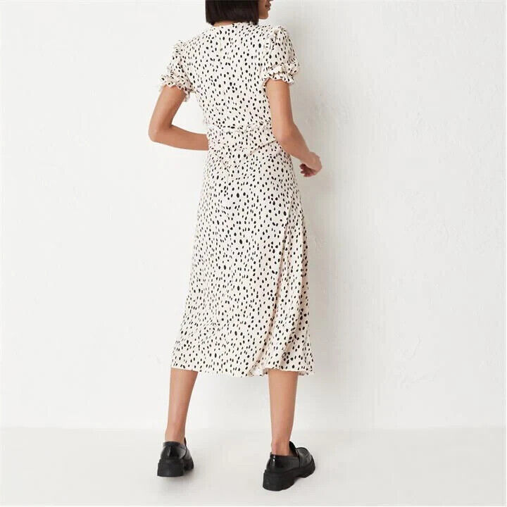 Missguided Ss Ruffle Midaxi Smock Dalmatian Dress Size 10 **** V384