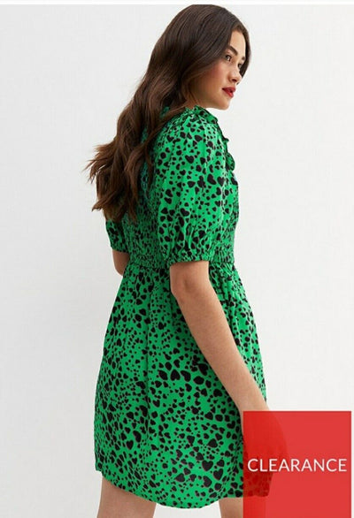 New Look Green Hillary Shired Mini Dress Green Print Uk12****Ref V440