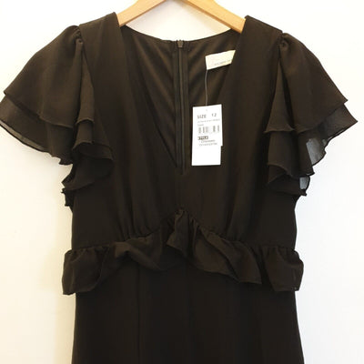 Quiz Black Chiffon Frill Sleeve Black Midaxi Dress Uk12****Ref V359