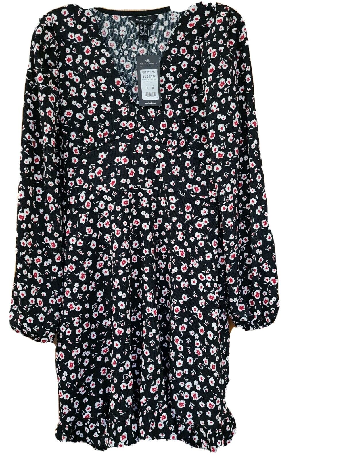 New Look Womans Dress Uk10 Black Floral RefY37