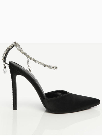 Public Desire Wide Fit Xander Diamante Chain Black Heeled Shoe Size 7 **** VS3