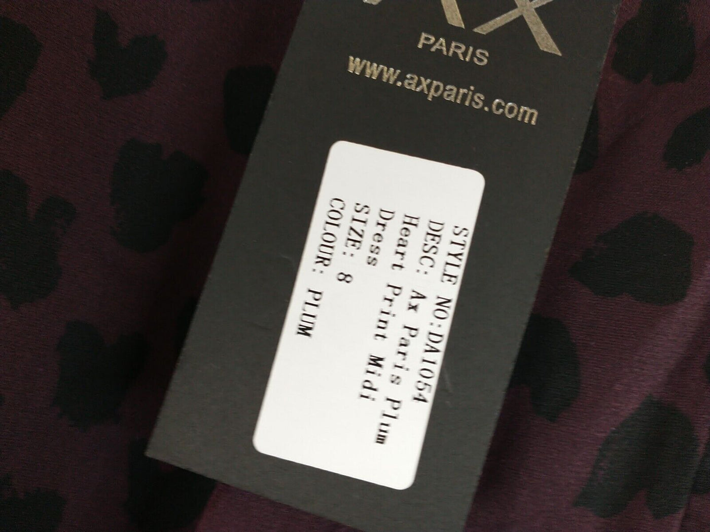 Ax Paris Heart Print Midi Dress - Plum. UK Size 8 **** Ref V31
