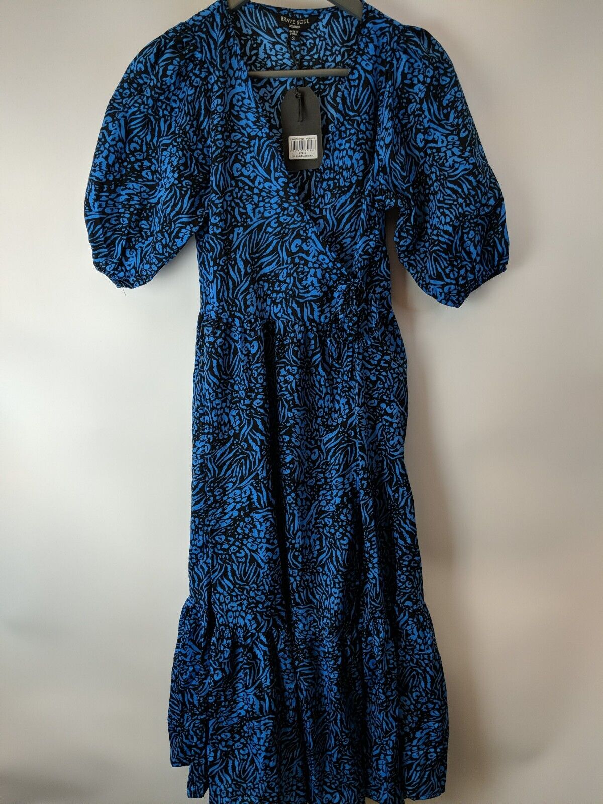 Brave Soul Blue Animal Printed Wrap Midi Dress Size XSmall **** V221