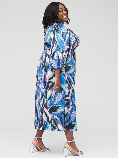 Judi Love Tie Side Blue Printed Midi Dress Size 18 **** V486