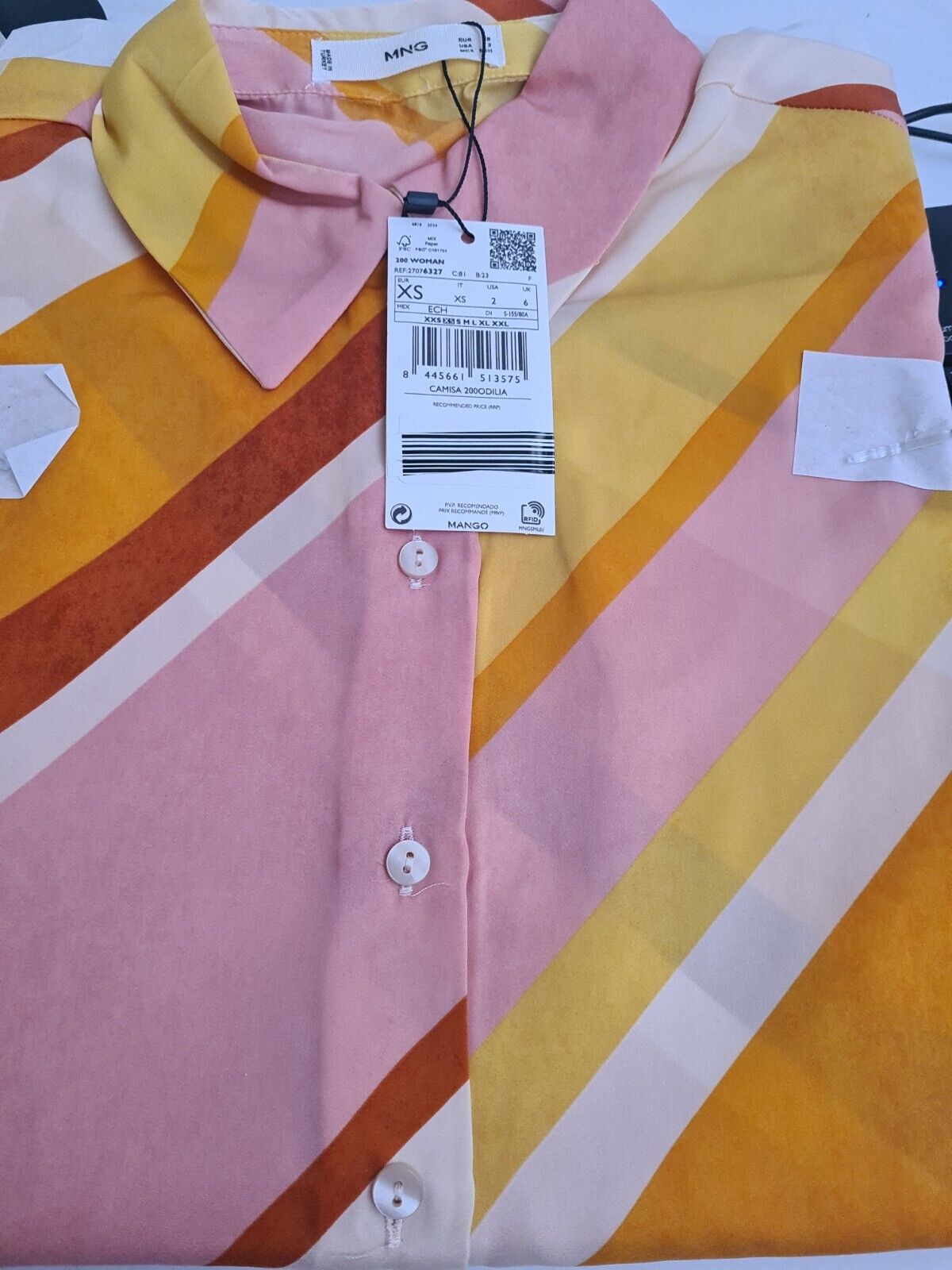 Mango Odilia Diagonal Stripe Long Sleeve Shirt Pastel Pink. Size Small **** V229