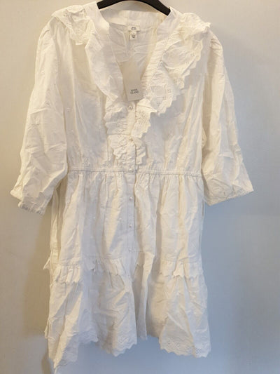 River Island Dress With Pearl Fashion Button-white. Uk14