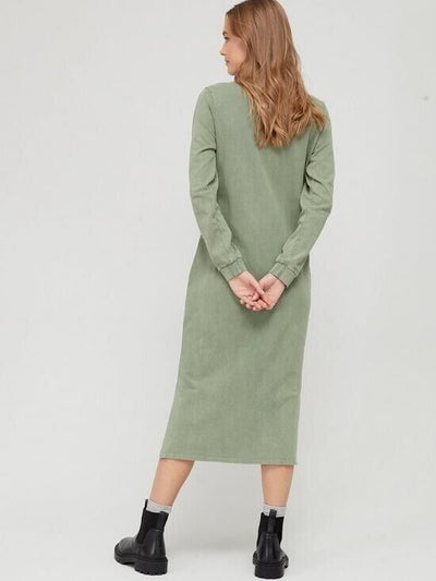 Womens Acid Wash Midi Sweat Dress - Khaki. UK 18 **** Ref V487