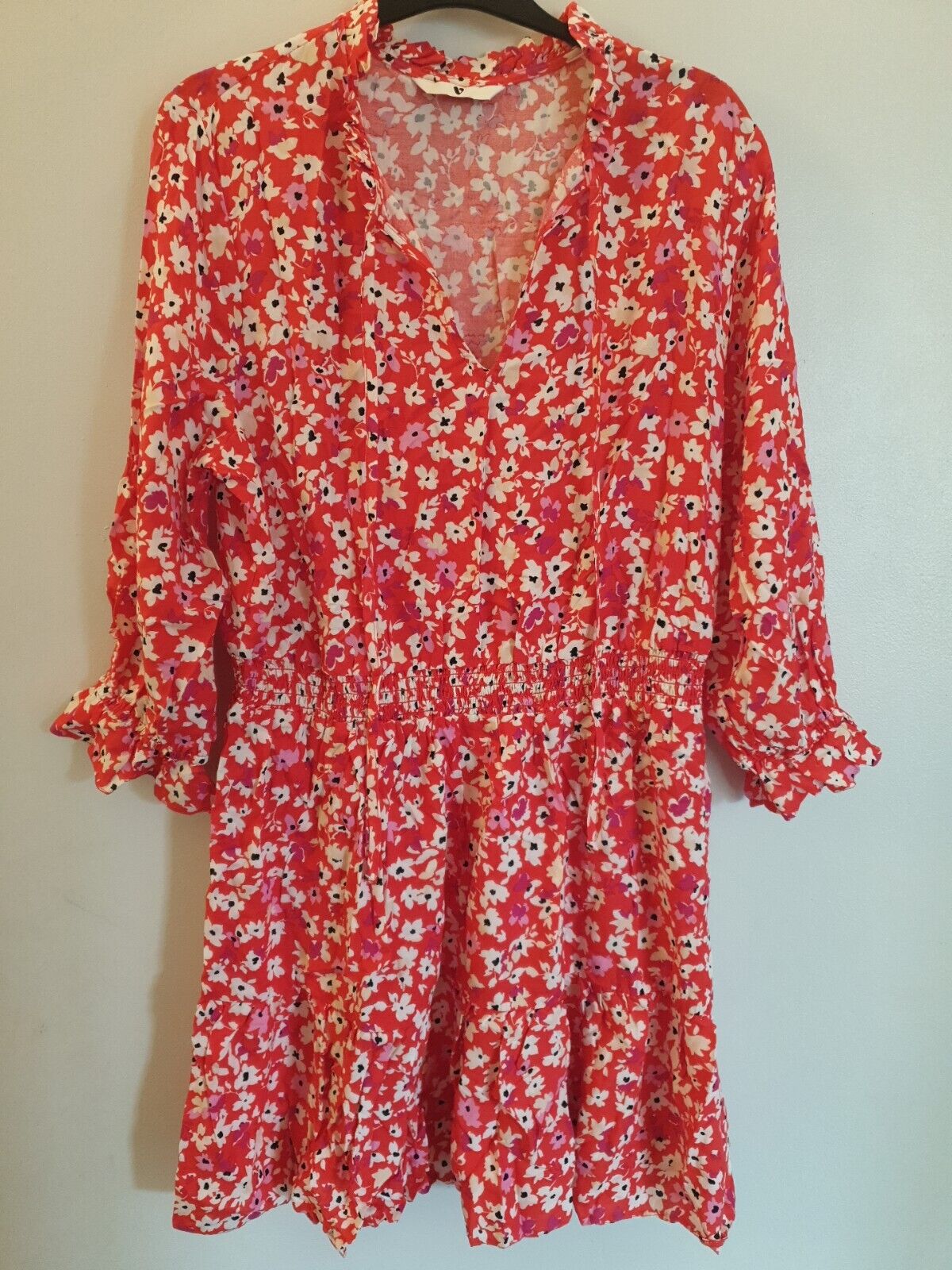 Red Floral Print Dress Uk14****Ref V539