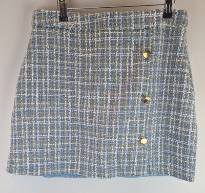 Quiz Light Blue Boucle High Waist Button Tailored Skirt Size UK 10 **** V222