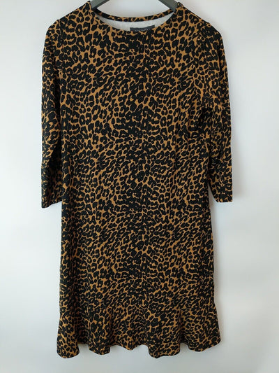 Sosandar Brown Animal Print Relaxed Sleeved Shift Dress Size UK 18 **** V9