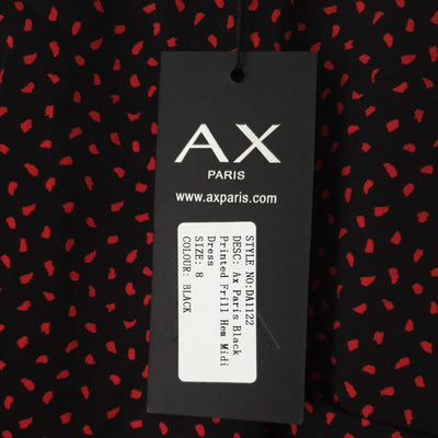 AX Paris Black Printed Frill Hem Midi Dress Uk8 ****Ref V236
