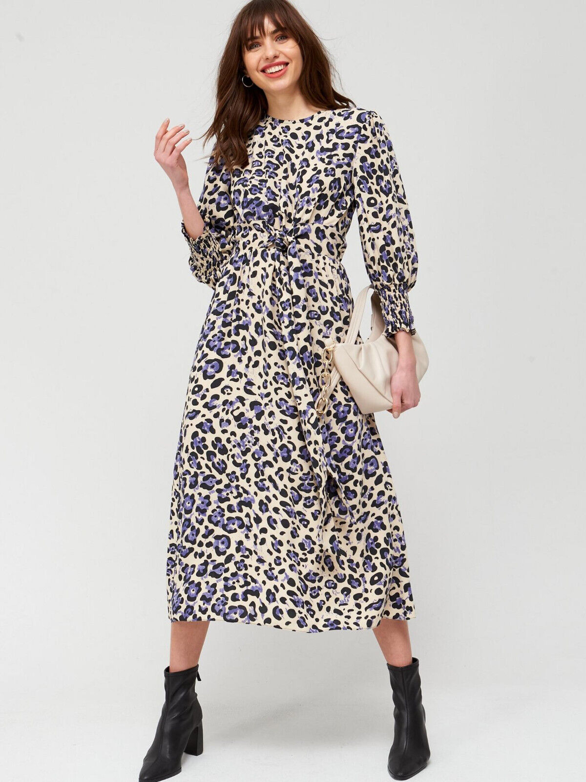 Tie Waist Midi Dress - Animal Print. (U9FTW) UK 10. ****V457