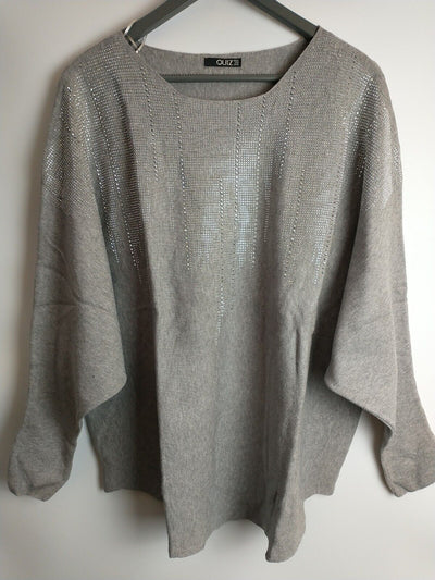 Quiz Curve Grey Light Knit Diamante Drop Batwing Jumper Size 22 **** V138