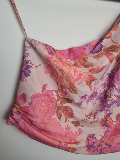 Chi Chi London Pink One Shoulder Floral Print Top Size 8 **** V494