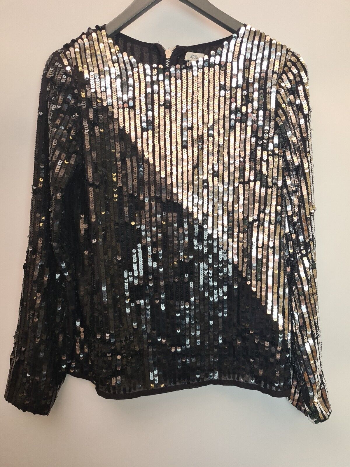 River Island Black/Silver Sequin Colour Block Top Size 8