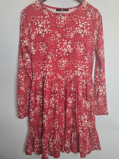 Womens Floral Tiered Long Sleeve Dress - Red. UK 12 **** Ref V241