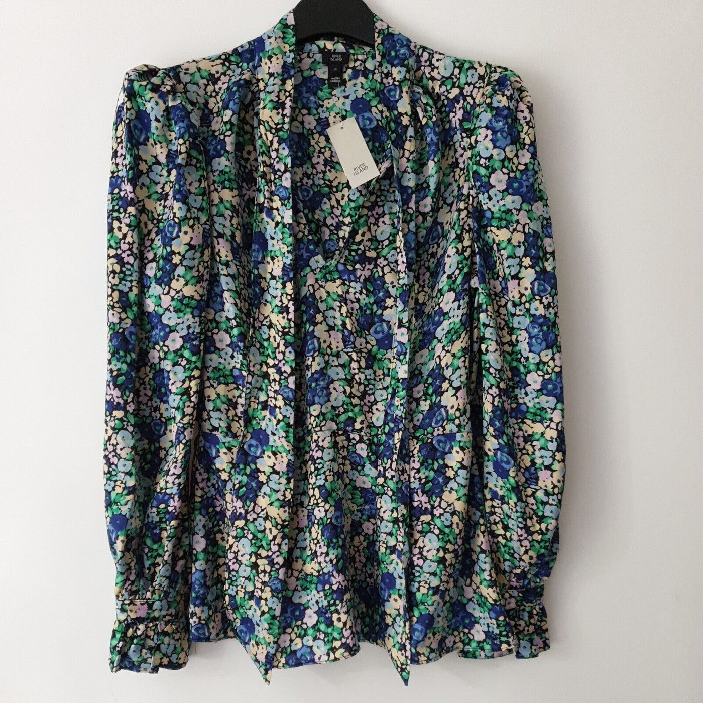 River Island Blue Floral Print Blouse Uk12****Ref V40