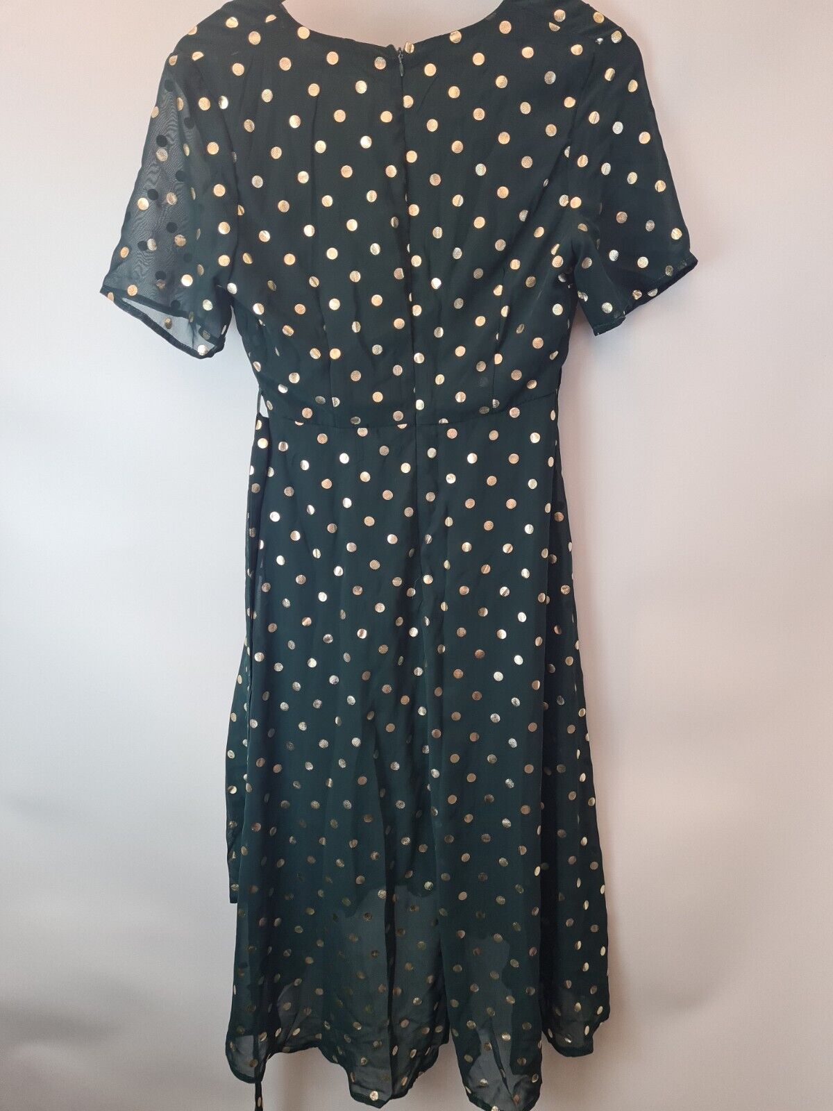 Quiz Dark Greem Metallic Spot Mini Wrap Skater Dress Size UK 8 **** V388