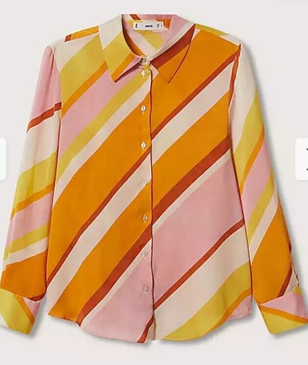 Mango Odilia Diagonal Stripe Long Sleeve Shirt Pastel Pink. Size 6 **** V263