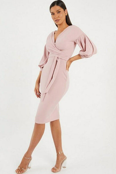 Quiz Blush Scuba Crepe 3/4 Sleeve Dress Uk12****Ref V491