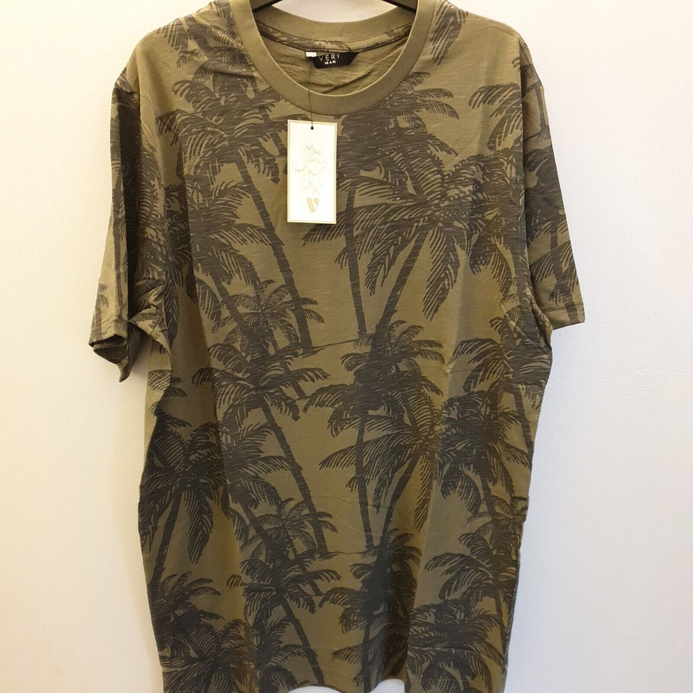 Mens Palm Tree Print Tshirt Khaki Size L ****Ref V276