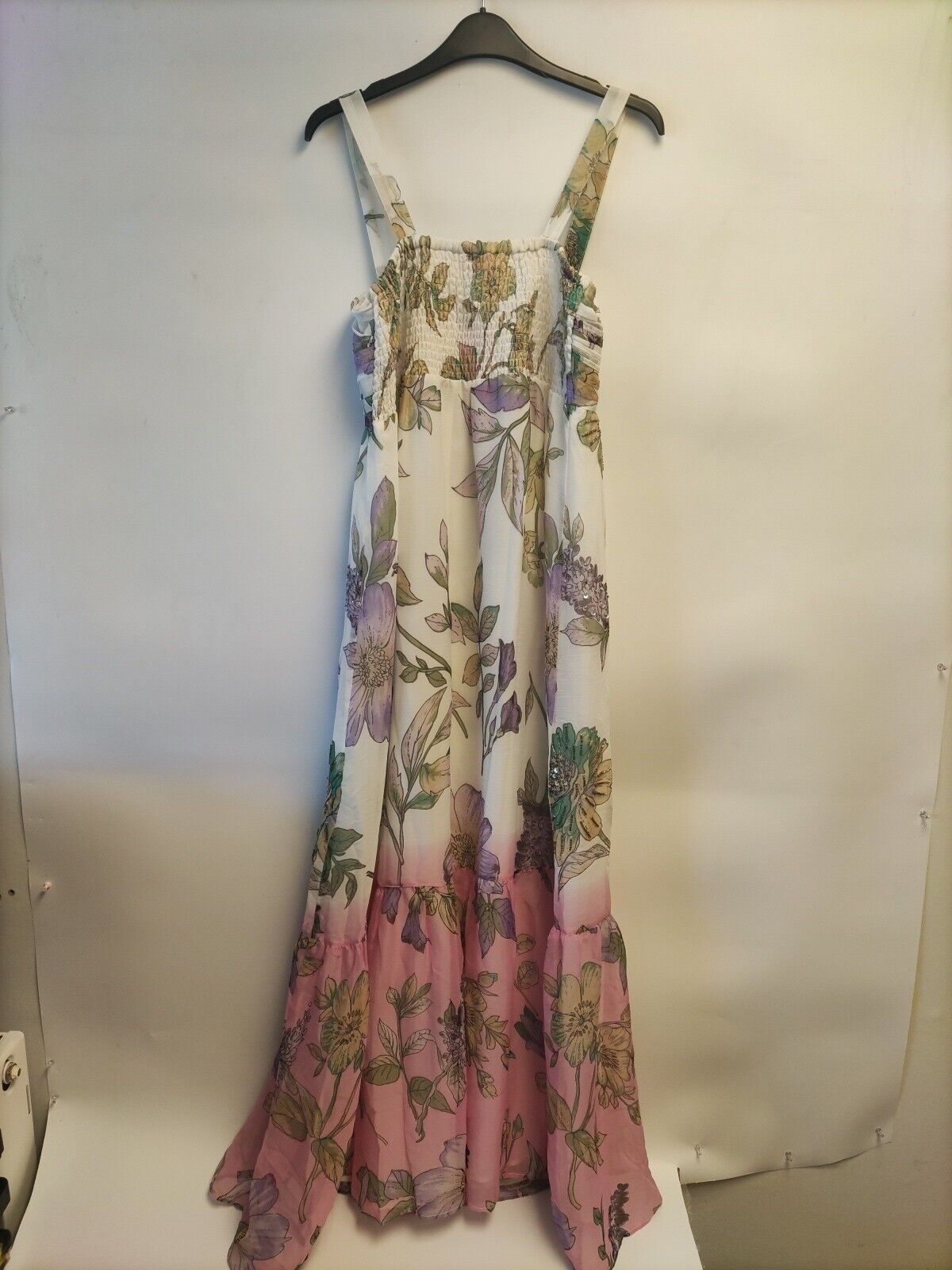 River Island Cream Floral Ombre Pink Maxi Dress Size XS **** V354