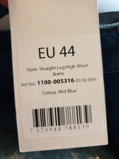 NA-KD Straight Leg High Waist Jeans- Mid Blue. UK 16