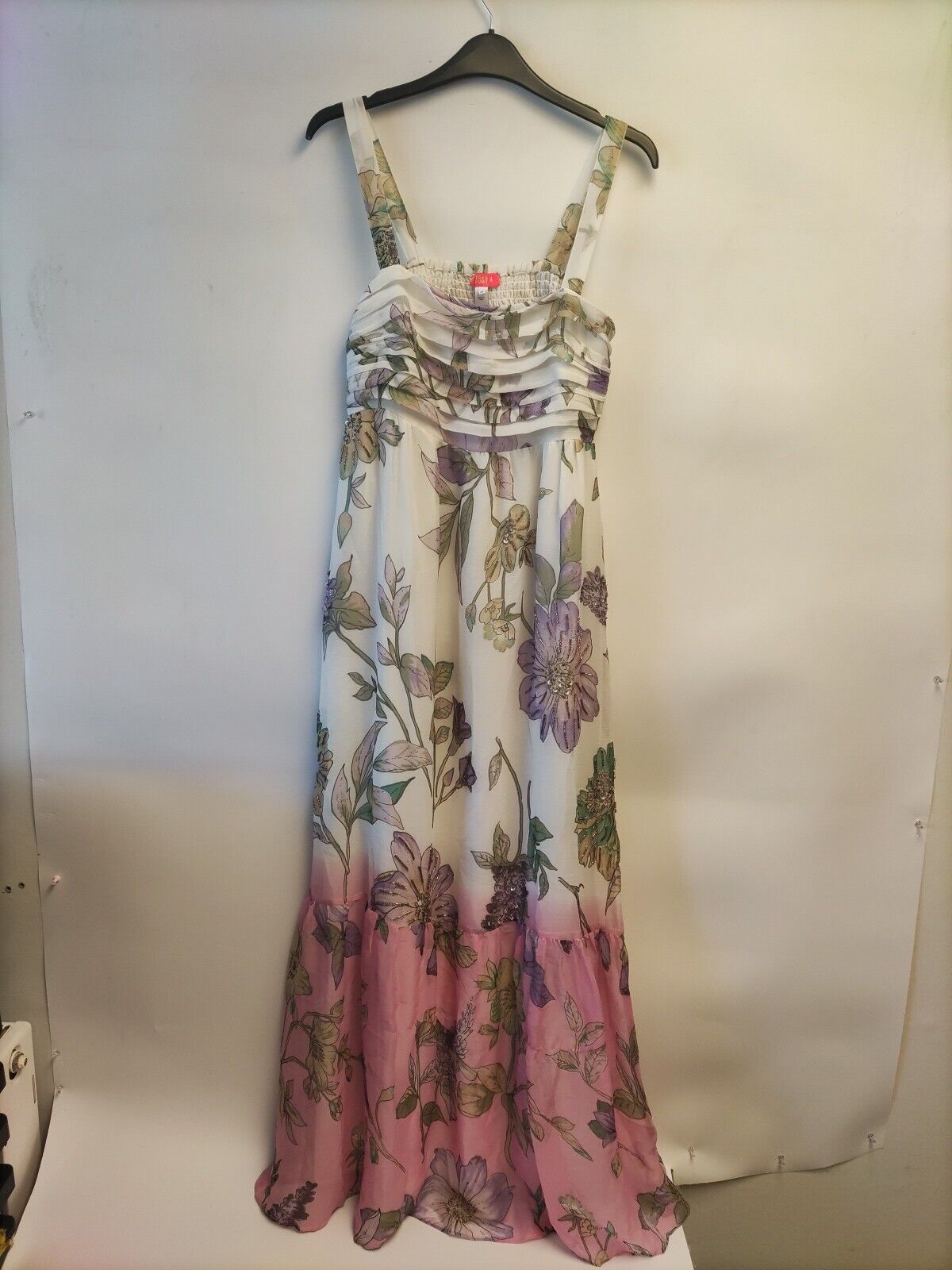 River Island Cream Floral Ombre Pink Maxi Dress Size XS **** V343