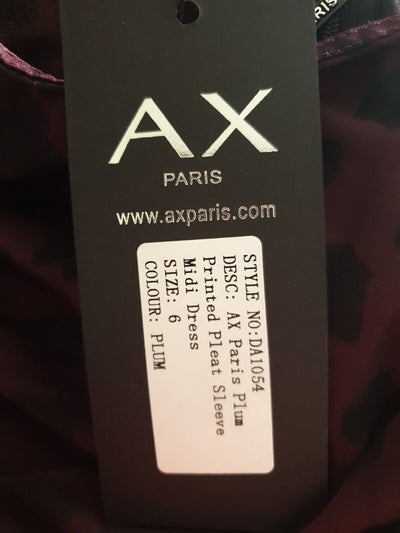 AX Paris Plum Printed Pleat Sleeve Midi Dress Uk6****Ref V535