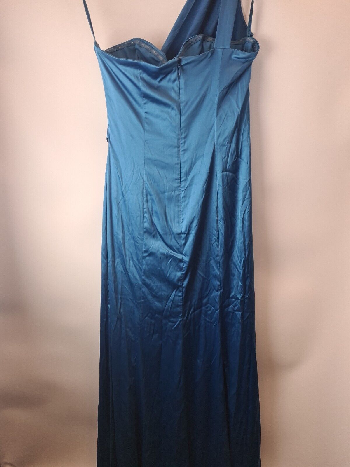 Chi Chi London One Shoulder Satin Maxi Teal Dress Size 12 **** V31