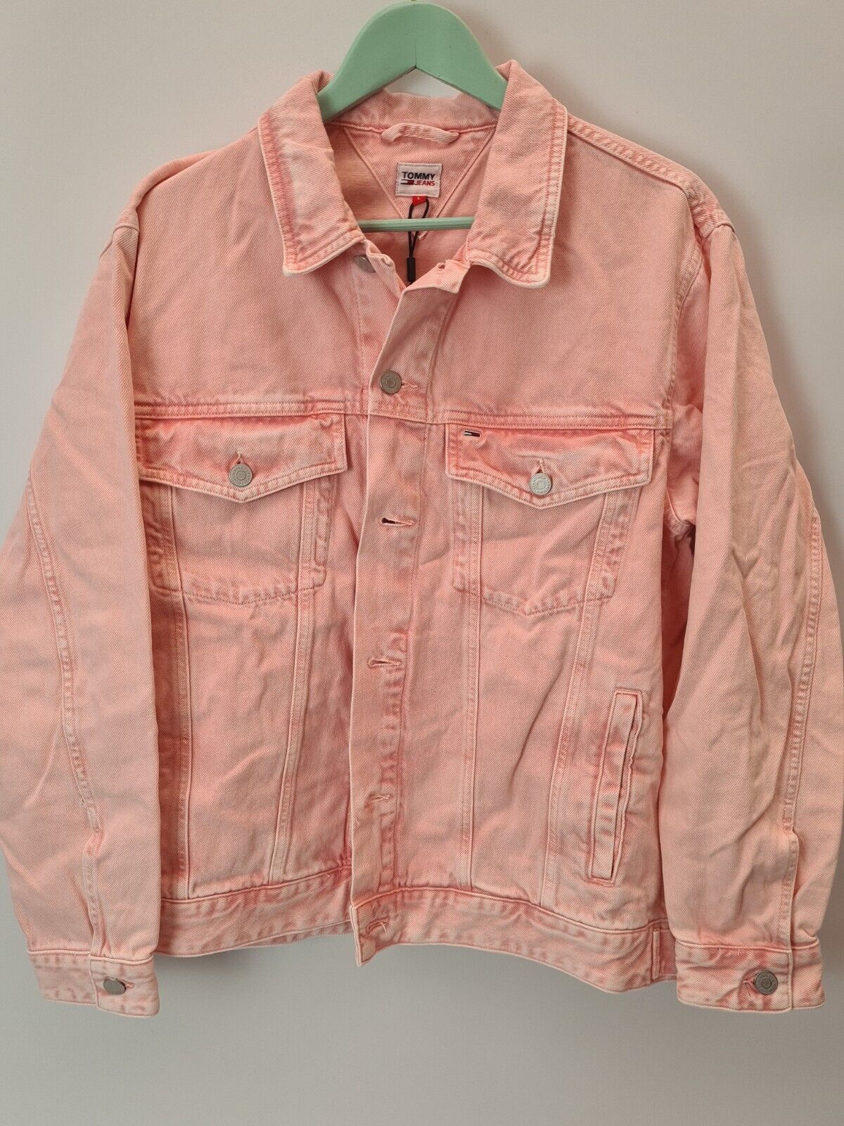 Tommy Jeans Oversized Pink Trucker Jacket Womens Size UK Large **** V27