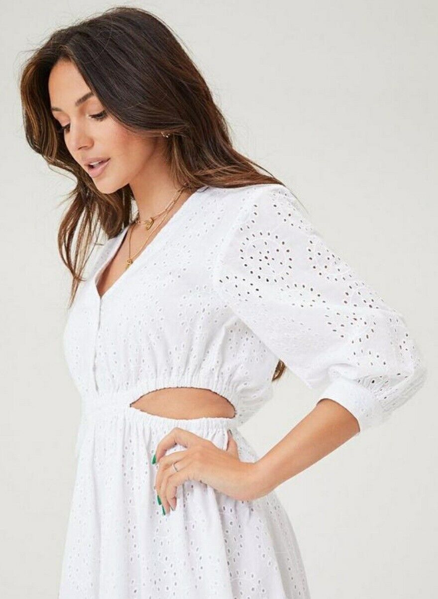 Michelle Keegan Broderie Cut Out Midi Dress White Uk14****Ref V489   Big_Stock_Clearance