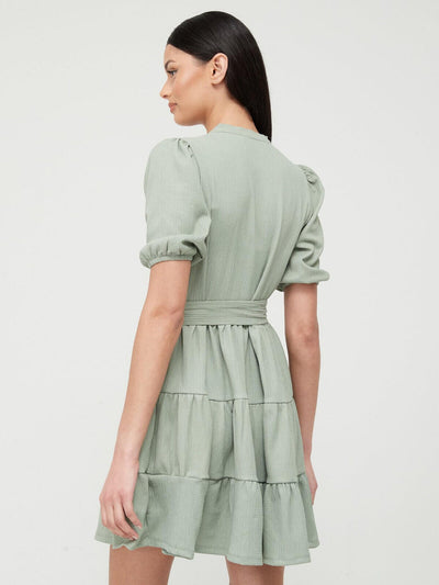 Tiered Button Up Mini Dress - Sage Green. UK 12 **** SW11