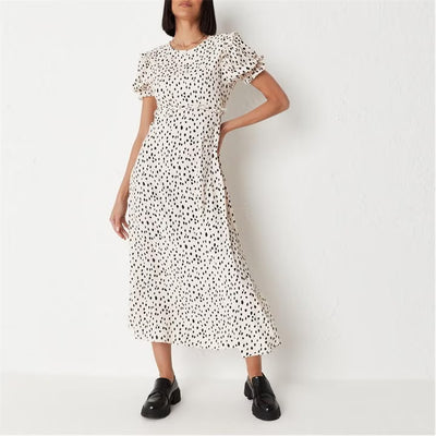 Missguided Ss Ruffle Midaxi Smock Dalmatian Dress Size 10 **** V476