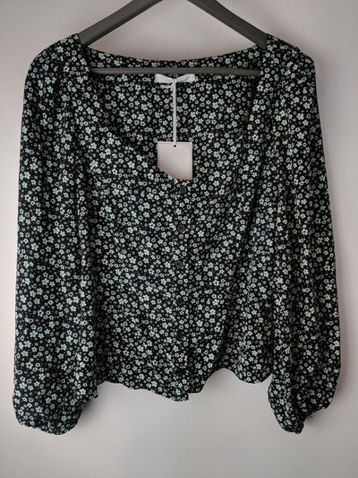 Michelle Keegan Sweetheart Printed Blouse Black Floral Size 18 **** V9