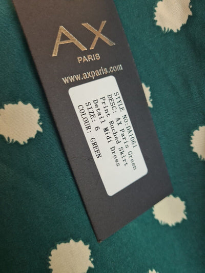 Ax Paris Green Spot Ruched Detail Midi Dress Size 6 **** V54