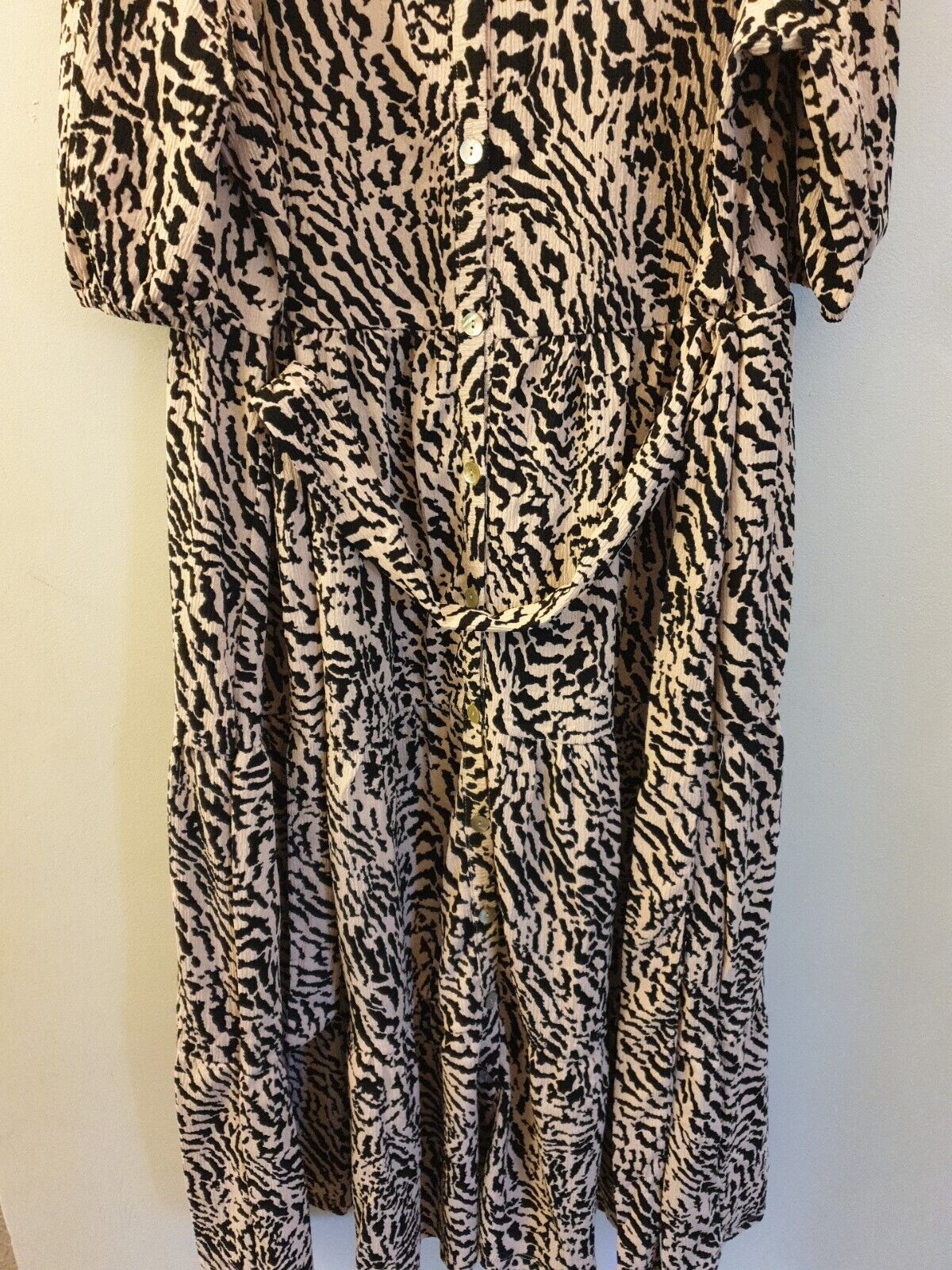 Womens Zebra Print Midi Dress Short Sleeve-light Pink/ Black. Uk20