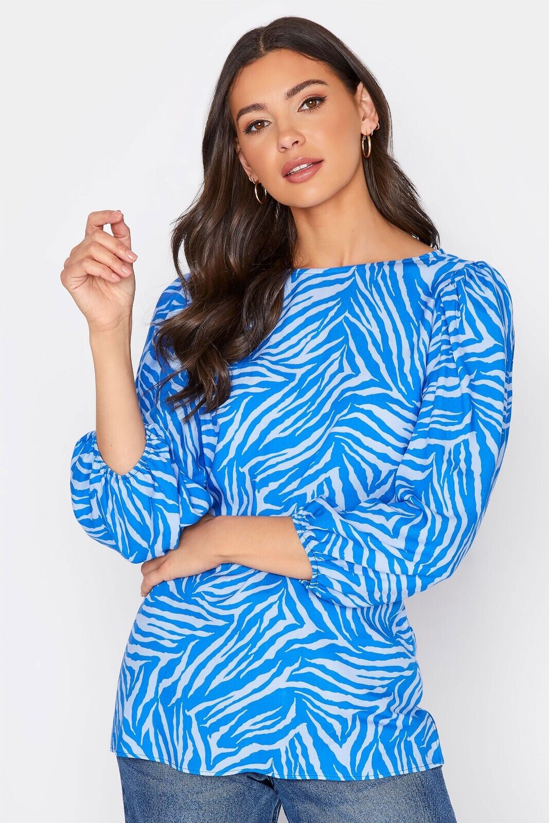 LTS Tall Zebra Print Puff Sleeve Top - Blue. UK 22 **** Ref V369