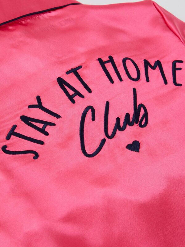 Girls Satin Stay At Home Slogan Hot Pink Pyjama Set Size 11-12 Years