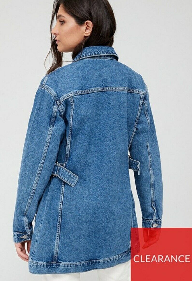 Longline Denim Jacket With Side Adjuster Vintage- Blue. Uk12