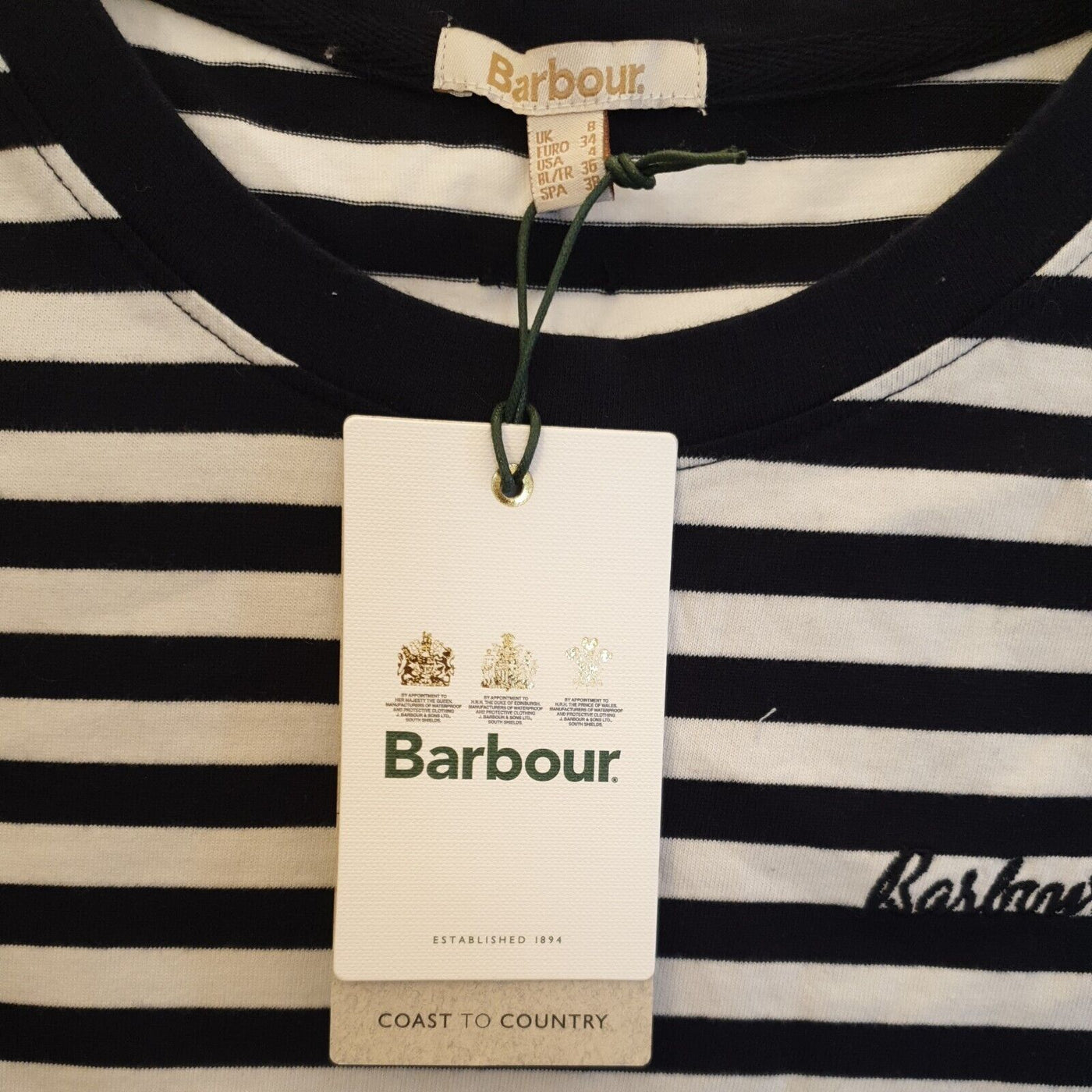 barbour t shirt Womens Stripe Ferryside Navy Size 8****Ref V7