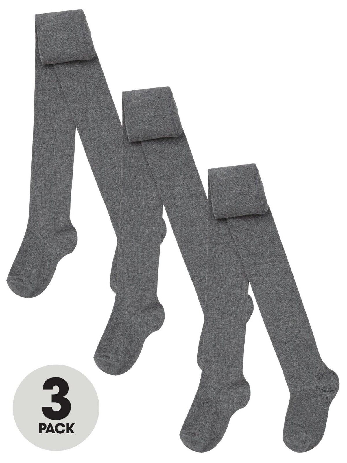 3 Pack Girls Flat Knit Tights - Grey. UK 9/10 Years